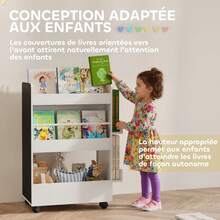 Kinderboekenkast op wielen, opbergruimte voor kinderboeken van 3 tot 8 jaar met krijtbord, 66,5 x 32,5 x 86,5 cm, wit - A - Bekijken 10