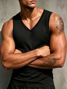 ZYNTH BALENO Men's Summer Casual V-Neck Sleeveless Vest, Suitable For Gym, Sports, Cycling, Running - Black - View 5