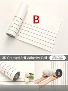 3 Meters/Roll 3D Grooved Self-Adhesive Wall Panel Roll, Brushed Wood Grain & Herringbone Texture Peel And Stick Decorative Wall Sticker, Suitable For Home Living Room Bedroom Renovation - Upgraded Version - View 4