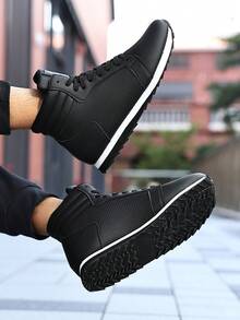 Men's Fashion High-Top Sneakers, Breathable, Anti-Slip, Wear-Resistant, Outdoor Walking, Daily Streetwear - Black - View 5
