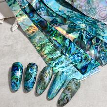 10pcs/Set Abalone Shell Nail Foil Transfer Stickers, Marble Pearl Shell Nail Decals, Blue-Green Swirl Pattern Nail Foil, DIY Nail Art Decoration Accessories - Multicolor - View 5
