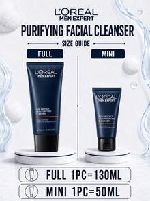 L’Oreal Paris L'Oreal 男士淨化洗面乳 130ml/50ml，溫和深層清潔，平衡油脂與水分，男士日常臉部清潔，清潔毛孔與油脂 - 男士專用青春肌源淨澈潔面乳 - 查看 4