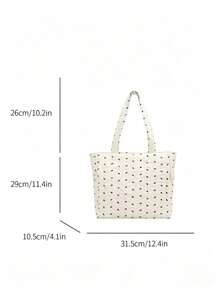 Bolso Tote de Tela de Gran Capacidad para Mujer, Bolso de Hombro con Forma de Barril de Algodón Grueso Estampado, Adecuado para Compras, Viajes, Campus y Reuniones - Blanco - Ver 7