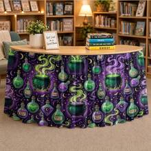 1pc Halloween & Christmas Party Tablecloth, Rectangular Table Skirt, Witch's Potion Cauldron Theme With Magic Bubble Bottle & Boiling Cauldron Print, Perfect For Holiday Parties, Garden Afternoon Tea, Wedding Dessert Table - A - View 4