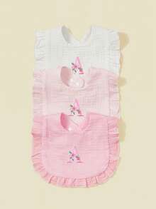 3pcs Soft Comfortable Pure Cotton Crepe 26 Letter Embroidered Ruffle Edge Cute Baby Bibs, Princess Style Lace Design, Suitable For All Seasons, Baby Feeding Drool Bibs - Multicolor - View 2