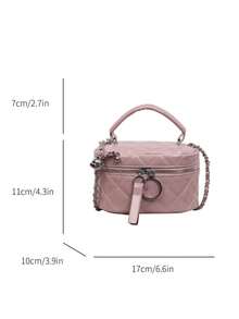Tas Selempang Mini Bermotif Quilted dengan Dekorasi Rantai Logam, Bahan PU Mengkilap, Kompartemen Penyimpanan, dan Penutup Resleting, Cocok untuk Aktivitas Sehari-hari, Kencan, dan Perjalanan. - Berwarna merah muda - View 3