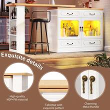 Flieks 360° Rotating Kitchen Island Bar Table With App Controlled LED Lights, Buffet Sideboard With 4 Drawers & Glass Cabinet, Multifunctional Dining/Work Desk For Living Room & Kitchen - White - View 8