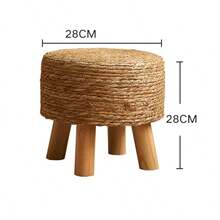 1PC Pastoral Style Woven Rattan Stool, Thick Woven Footstool For Home, Solid Wood Small Bench For Living Room Sofa, Entryway Shoe Bench, Creative Handmade Woven Stool For Balcony Leisure, Bedroom Vanity Stool, Coffee Table Footrest, B&B Retro Style Low Stool, Stable Solid Wood Frame Wear-Resistant Woven Surface Square Stool, Stackable Storage Guest Stool, Simple Nordic Style Home Footrest Low Stool - Multicolor - View 9