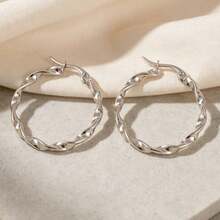 1 Pair Stainless Steel Spiral Twist Design Earrings, Minimalist And Exquisite, Secure Clasp To Prevent Falling, Fashionable And Versatile Unisex Ear Jewelry, Suitable For Daily Wear, Party, Holiday Gift Choice - Spiral Twisted Earrings - View 4