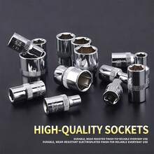 Set Kunci Sok Ratchet 1/4 Inci Multi Ukuran Metrik, Kit Perkakas Tangan untuk Perbaikan Mobil, Sepeda, Rumah Tangga, Mekanik, dan Perawatan DIY. - Set Selongsong 4mm-14mm (13 buah) - View 7