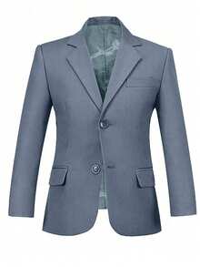 Boys' Suit Jacket Button-Up Blazer Set, Fitted Lapel Formal Suit, Denim Blue, 4-16Y - Dusty Blue - View 2