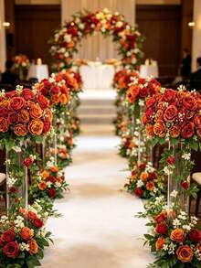 1pc Artificial Peony Bouquet, Silk Roses, Suitable For Home, Wedding, Party Decoration, Tabletop Decor, Valentine's Day, Birthday Gift, Graduation Ceremony And Other Occasions - Orange - View 9