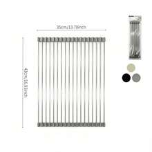 Foldable Sink Drying Rack, With Stainless‑Steel Poles And Silicone Edging. Available In Multiple Sizes And Colors, Heat‑Resistant, For Draining Tableware. It Can Be Rolled Up For Storage After Use To Save Kitchen Space. - Multiple Specifications - View 12