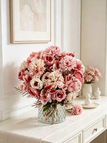 1pc Artificial Roses, Hydrangeas, And Mixed Small Daisies, Suitable For Birthday Parties, Party Decorations, Wedding Baskets, Bridal Bouquets, Home Decor, Valentine's Day, New Year Decorations, Outdoor Gardens, And Back-To-School Season. - Hot Pink - View 1