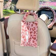 1pc Car Tissue Box Holder, Cute Plush Leopard Print, Hanging Seat Tissue Bag, Car Interior Decor - One Size Fits All - View 11