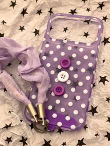 Ins 3D Purple Polka Dot Button Phone Case Compatible With Apple 17 Pro Max, 16 New Model, 15, 15P, 17, 16P, 17P, High-Quality Creative Niche Anti-Drop Protective Cover With Lanyard - Purple - View 5