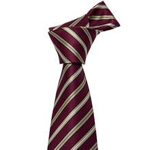 Dasi Pria Bergaris Merah Anggur, Sapu Tangan, Manset untuk Pernikahan, Prom, Makan Malam Bisnis - Burgundy - View 2