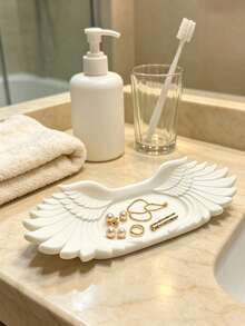 1/2pcs INS Cream Style White Wing Jewelry Tray, Desktop Decorative Storage Tray, 3D Stereoscopic Jewelry Storage Dish, Vanity Earring Necklace Ring Storage And Organization, Entryway Key Small Accessories Decorative Storage Ornament, Fairy Gift, Fun Holiday Gift, Halloween, Christmas - View 5