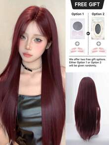 alicegarden 30 Inch Front Lace Wig, Natural Straight Hair, Stunning Burgundy Red, Middle Part Design, Suitable For Women's Daily Wear, Party, Cosplay, Natural And Durable Wig Gift, Halloween - Burgundy - View 5