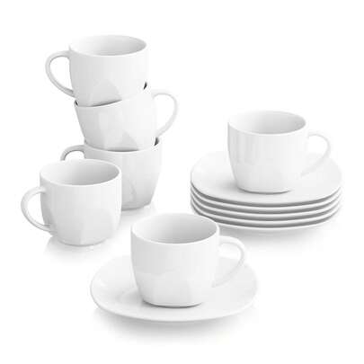 MALACASA 12 Pieces White 7oz Coffee Cups Set With Saucers For 6,Halloween Cups Outdoor, Autumn And Winter Drinking Vessels, Suitable For Both Hot And Cold Drinks, Birthday/Christmas Gifts, For Home Office Use, Tea Cups, For Weddings,Graduations,Camping