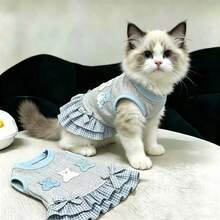 1pc Grey Pet Dress, Casual Breathable Cute Cat/Dog Vest With Bow, Suitable For Teddy Poodle And Other Small Pet Clothing - Grey - View 15