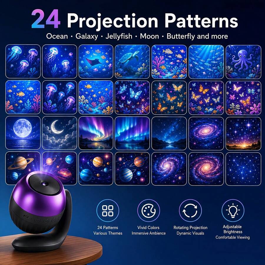 2-In-1 Galaxy Projector Night Light With 24 Films | 5d Holographic Night Light Projector, Stepless Brightness, 360° Adjustable, HD Ocean Projector For Bedroom Ceiling - Multicolor - View 1