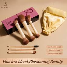 BS-MALL 6Pcs Double-Ended Makeup Brushes Travel Kit Soft Synthetic Hair Face Eye Professional With Bag - Ginger - View 2