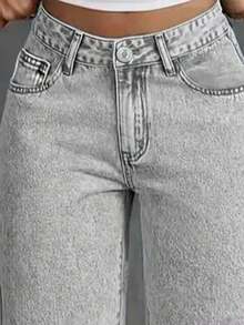 Youth Girl Casual Front Button Pocket Straight Leg Jeans - Grey - View 3