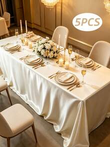1/5pcs Satin Tablecloth, Wedding Decor Long Tablecloth, Rectangular Smooth Soft Satin Tablecloth, Wedding Party Tabletop Decor, Birthday Party, Suitable For Indoor/Outdoor Restaurant, 58x102 Inches, All Season - Beige - View 9