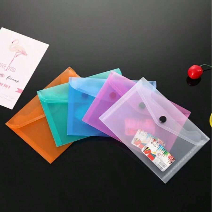 5/10 Pcs Assorted Color Clear Document Pouches With Snap Closure, A4-A7 Waterproof PP File Envelopes, Plastic Paper Storage Bags For Office School Organization - Sets - View 1