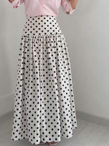 Polka Dot Elegant Knit Fabric Skirt For Evening Date, Holiday, Vacation, Daily Wear, Street Style, Spring, Autumn, Winter - White - View 8