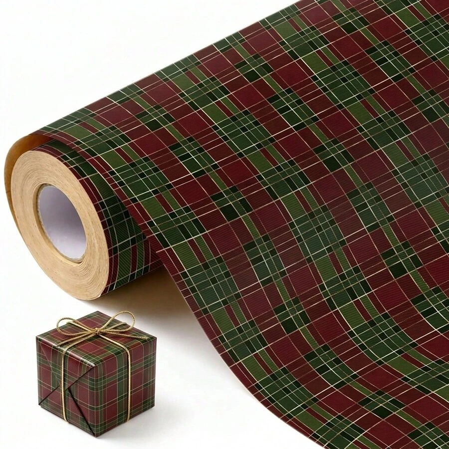 1 Roll Of Festive Christmas Patchwork Wrapping Paper Roll – Premium Red & Green Holiday Gift Wrap With Star, Stripe & Polka Dot Patterns – Perfect For Christmas, Birthday, And Holiday Presents - View 1