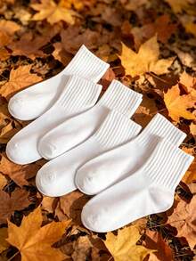 1/6/12/24 Pairs Kids Solid White Athletic Mid-Calf Socks, Newborn Essentials,Baby Stuff,Back To School - Multicolor - View 2