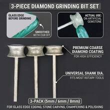 3pcs 5/6/8mm Diamond Grinding Heads, Used For Polishing, Chamfering And Rounding Artificial Jade Surfaces, Suitable For Glass Edges. - 5/6/8mm (3-pack) - View 2
