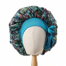 Wide Brim Extra Large Satin Round Bonnet With Tie Strap, Printed Hot Style Beauty Hair Care Fashion Versatile Hair Cap - Large Tie-back Sleeping Cap - View 7