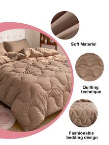 HONEYMOON 1pc Wavy Stitch Quilted Comforter, Polyester Fabric, Solid Color, Soft & Breathable, Wrinkle-Resistant, Down Alternative Bedding, T Q K Size, Suitable For Home And Dorm, Khaki - Khaki - View 7