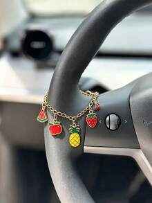 1pc Cute Fruit Charms Steering Wheel Decor Chain, Watermelon Apple Pineapple Strawberry Cherry Pendant Vehicle Interior Ornament, Car Accessory - A - View 6