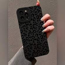 1PC Classic Black Leopard Print Full Coverage Matte TPU Phone Case, Compatible With Apple 17 16 15 14 13 12 11 Plus Pro Max Series, Personalized Ins Style - Black - View 1
