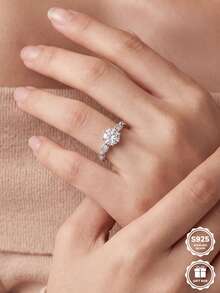 1pc S925 Twisted Hollow Cubic Zirconia Inlaid Sterling Silver Ring, Daily Wear Valentine's Day Surprise Essential, Comes With Gift Box - Silver - View 7