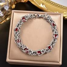1pc Street Hip-Hop Punk Style Stainless Steel Silver Bracelet, Inlaid With Red Zirconia, Unisex, Suitable For Daily And Party Wear - Silver - View 1