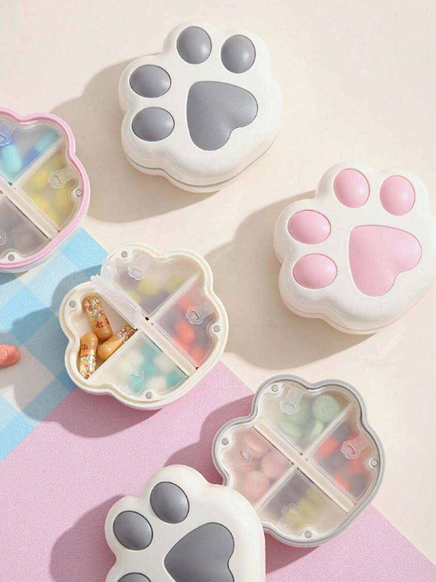Creative Cute Cat Paw Shaped Pill Box, Large Capacity 8-Compartment Portable Pill Box, Rounded Design, Magnetic Closure, Suitable For Storing Vitamin Tablets, Suitable For Daily Outdoor Activities, Daily Use Or Travel. Storage Box