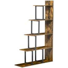 Industriële boekenkast/kamerverdeler met 5 planken, 102 x 30 x 160 cm, rustieke bruine kleur. - A - Bekijken 2