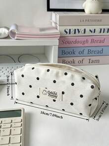 New Korean Style Polka Dot Print Pencil Case, Ins Large Capacity Student Stationery Storage Bag, Handheld Makeup Bag, Pencil Box, Suitable For Desktop Accessories, Applicable For Travel, Cosmetics, Stationery Storage, Compact And Portable Size, Meets Multi-Functional Storage, Durable Zipper Closure - Multicolor - View 6