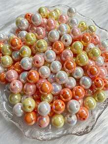 10mm 4‑Color Mixed Pack Aurora AB Iridescent Round Acrylic Loose Beads, Large Hole Spacer Beads For DIY Bracelet Keychain Phone Charm Jewelry Making Supplies - Multicolor - View 3
