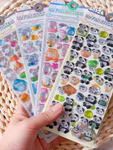 1/4pcs Cartoon Animal Rabbit Mouse Elephant Panda Embossed Stickers, Fun 3D Decorative Stickers For Kids, Cute Transparent Craft Set - Multicolor - View 4