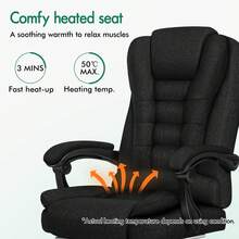 ELFORDSON Office Chair With 8-Point Massage And Seat Heating Computer Desk Chair With Footrest, High Back 150° Recliner Tilting Function Fabric - Black - View 3