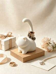1/2pcs Minimalist Cat Ring Holder, Desktop Jewelry Display Stand, Vanity Decor Ornament, Small Accessory Organizer, Home Aesthetic Decor - Multicolor - View 3
