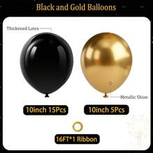 70Pcs Black And Gold Balloons Set, Metallic Gold And Black Balloons For Graduation Anniversary Birthday Party New Year Wedding Decoration - View 8