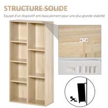 Opbergkast, boekenkast, 7-vakkenrek voor binnengebruik, woonkamer, slaapkamer - 50B x 24D x 106H cm, naturel hout - A - Bekijken 7