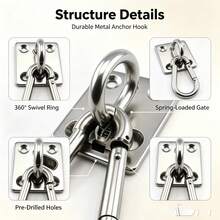 1/2/4pcs Ceiling Hooks, 360° Rotating Installation, With D-Ring Lock, Stainless Steel Mounting Bracket, Suitable For Swing Chair/Hammock - Silver - View 1
